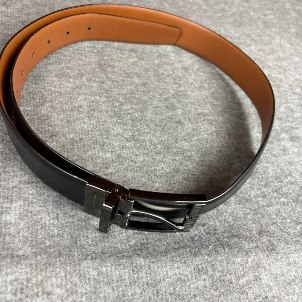 Perry‎ Ellis Mens Reversible Belt Black Brown Genuine Leather Sz. 36 Work Casual